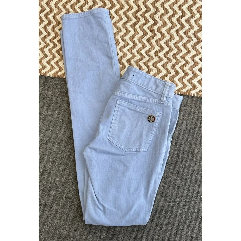 Tory Burch Super Skinny Jeans Womens Size 26 Periwinkle Low Rise‎ Stretch Logo